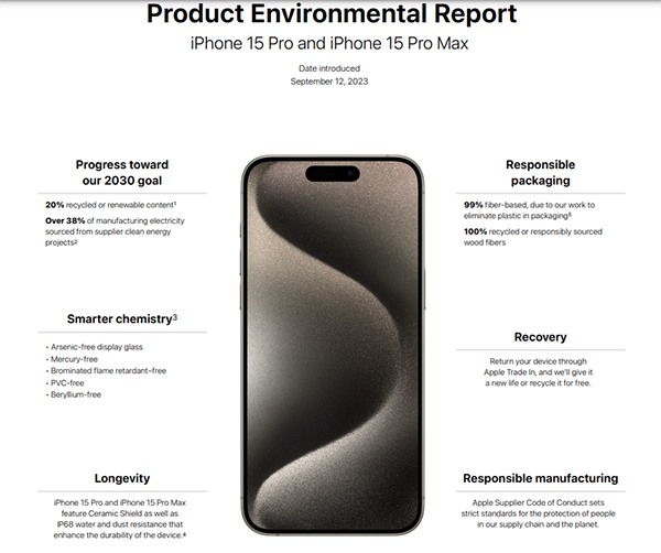 iPhone 15 Pro chứa tới 20% thành phần là vật liệu tái chế